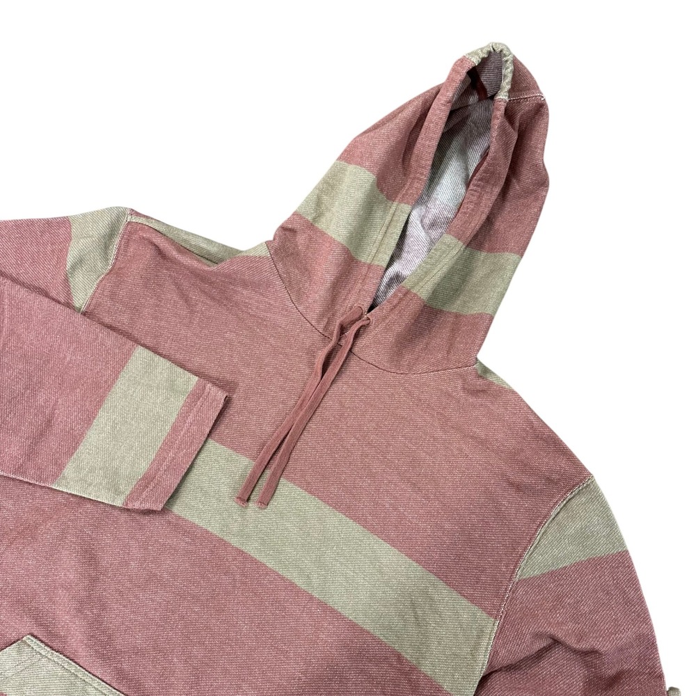 HURLEY Hoodie Large Rust Tan Striped Pullover Cotton Blend Kangaroo Pocket NEW